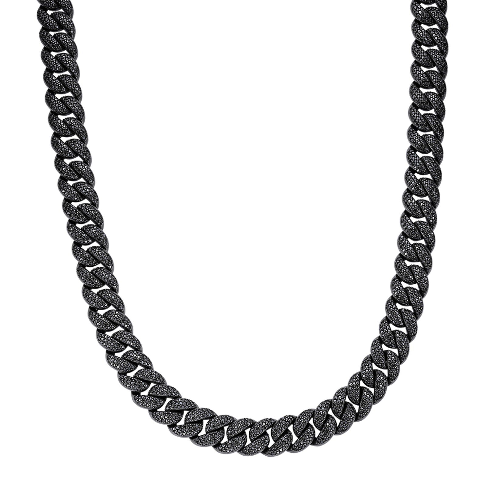 925 Silver 15mm Black Moissanite Miami Cuban 22 Inch Mens Necklace - Master of Bling